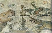 Nilotic mosaic with hippopotamus,crocodile and ducks unknow artist